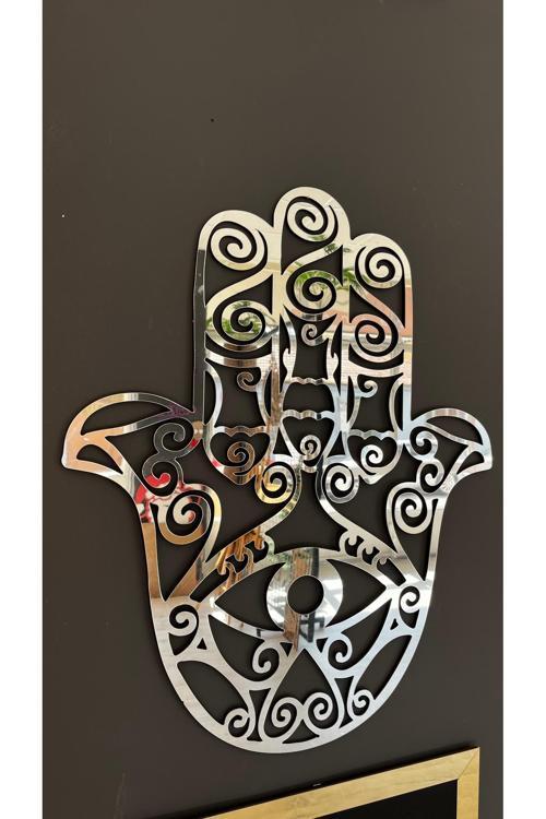 Hamsa Fatma Ana Eli Mdf Üzeri Aynalı Gümüş Pleksi 60X50 Cm