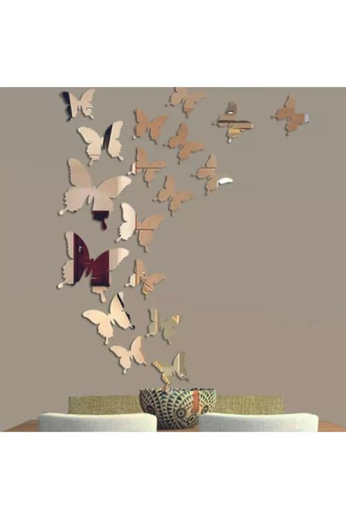 Kelebek 10'Lu Gold Pleksi Duvar Süsü Duvar Dekorasyon Her Biri 6X6 Cm