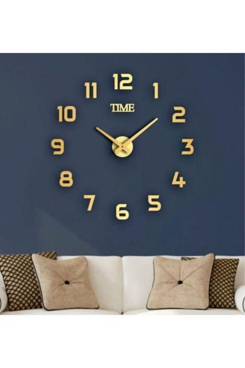 Duvar Saati Büyük 3D Türkçe Rakamlı Mdf Üzeri Aynalı Gold Pleksi