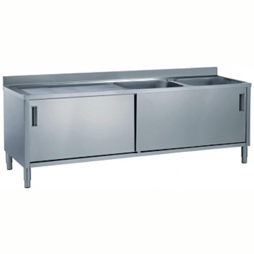Professional Dolaplı 2 Evyeli Tezgah, Evyeler (600x500 Mm), Damlalık Sol Tarafta, 2 Kayar Kapılı, 2000 Mm MLA2026SXPN