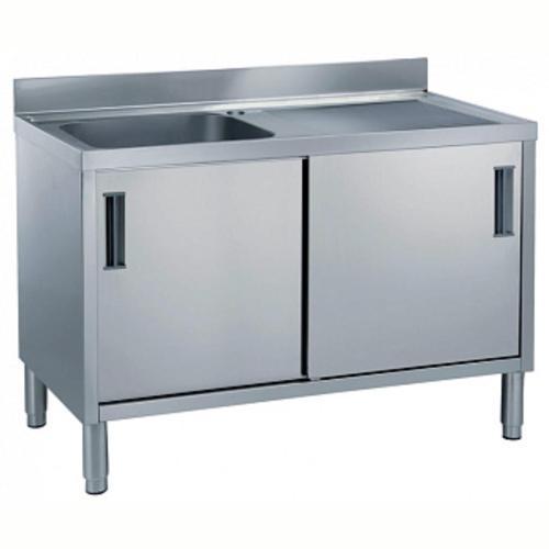 Dolaplı 1 Evyeli Tezgah, Evyesi (600x500 Mm), Damlalık Sağ Tarafta, 2 Kayar Kapılı, 1400 Mm MLA1416DXPN