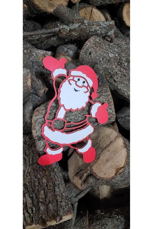 Noel Baba Yılbaşı Süsü Beyaz Kırmızı Mdf Lazer Kesim 30X25 Cm
