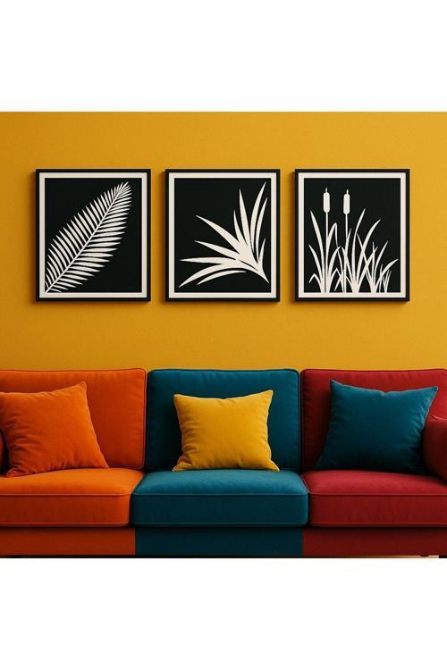 3'Lü Modern Sazlık Duvar Tablosu Seti Doğa Temalı Ahşap Aynalı Pleksi Tablo Her Biri 32X26