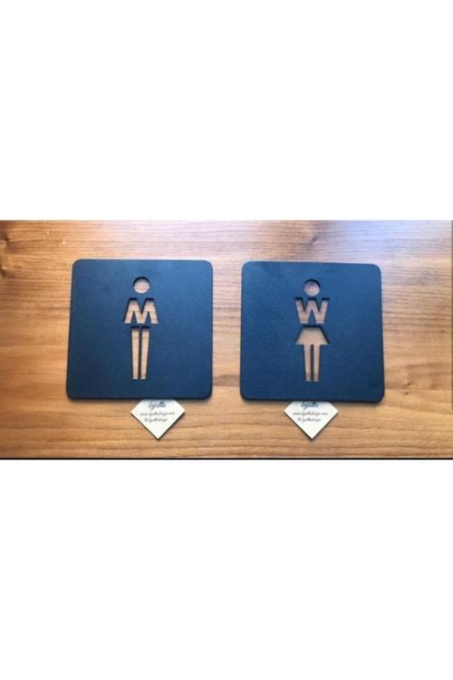 Wc Tuvalet Yönlendirme Seti 2'Li Mdf Duvar Dekorasyon Her Biri 8,5X8 Cm