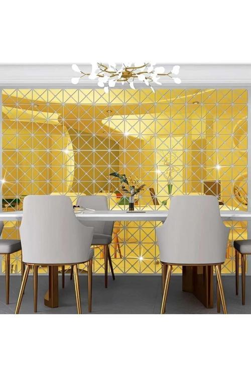 Üçgen 3D Ayna Çıkartmaları 60'Lı Gold Pleksi Duvar Dekorasyon Her Biri 9X5 Cm