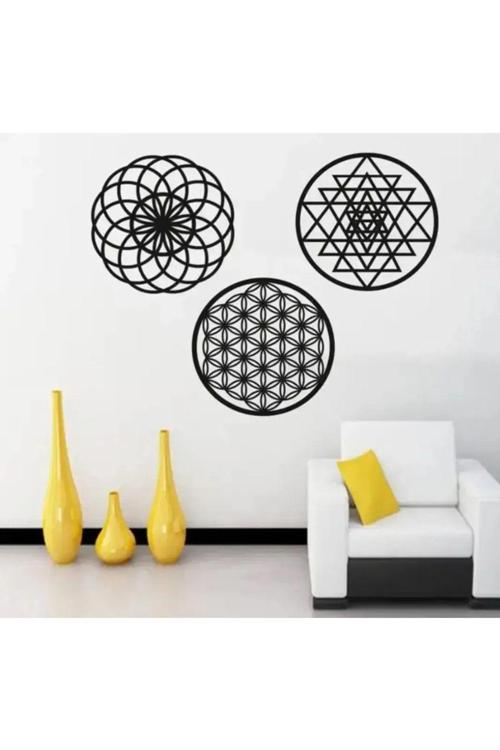 Yaşam Çiçeği Sri Yantra Torus Nefesi Üçlü Ahşap Mdf Dekoratif Numa-Yaşamçiçeği N145236