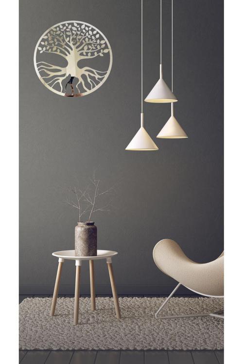 Yaşam Ağacı Tekli Mdf Üzeri Gümüş Pleksi Duvar Dekorasyon Lazer Kesim 30X30 Cm