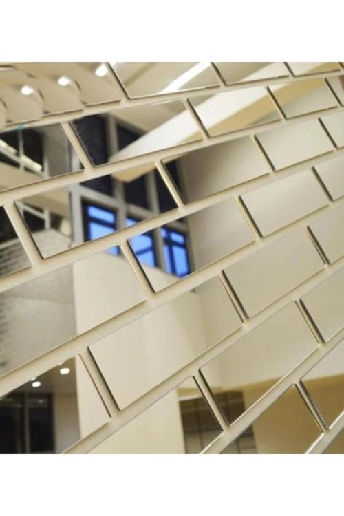 Tuğla Desenli Dekoratif Aynalı Gümüş Pleksi 10'Lu Duvar Dekorasyon Her Biri 5X20 Cm