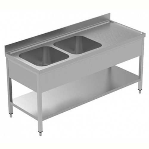 Professional 2 Evyeli Tezgah, Evyeleri 600x500 Mm, Damlalığı Sağda, Taban Raflı - 1800 Mm, Plus LSGLG1826D