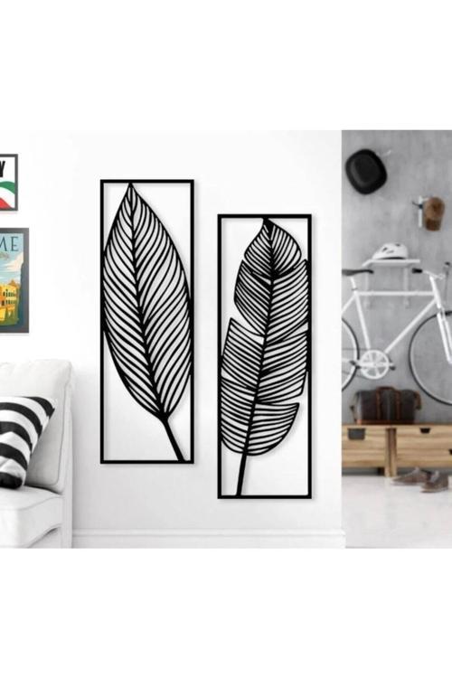 Yaprak Temalı 2'Li Set Dekoratif Duvar Dekorasyon Ürünü 70X25 Cm