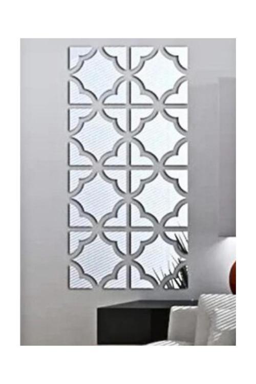 Motif Desen Aynalı Gümüş Pleksi Lazer Kesim 4 Ayrı Parça 13X13 Cm