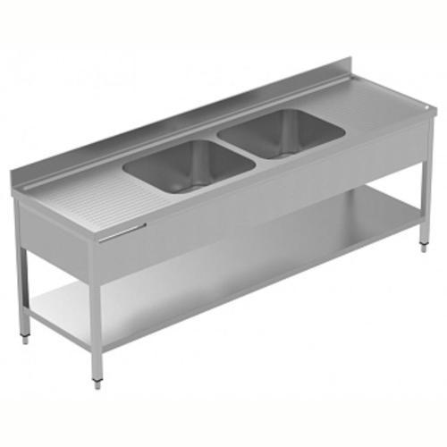 2 Evyeli Tezgah, Evyeleri 600x500 Mm, 2 Damlalıklı (sağda Ve Solda), Taban Raflı - 2400 Mm, Plus LSGLG2426E