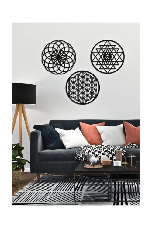 Yaşam Çiçeği 3'Lü Tablo Ahşap Mdf Duvar Dekorasyon 30X30 Cm