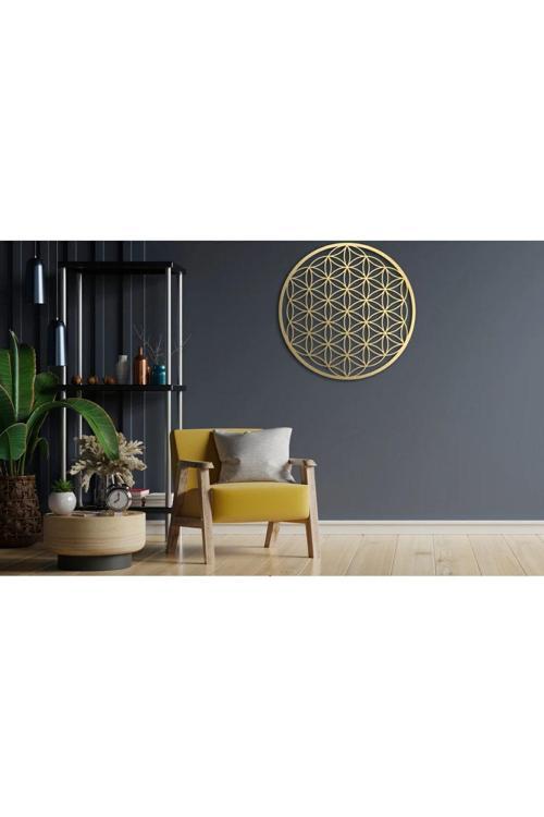 Yaşam Çiçeği Tekli Mdf Üzeri Gold Pleksi Duvar Dekorasyon Lazer Kesim 40X40 Cm