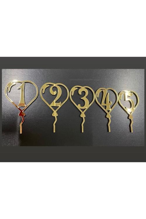 Sayılar 1,2,3,4,5 Gold Pleksi Pasta Süsü Lazer Kesim Her Biri 12X7 Cm