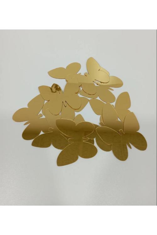 Dekoratif Kelebek Aynalı Gold Pleksi Dekorasyon Ürünü (12 Adet) 5X6Cm (Kendinden Yapışkanlı)