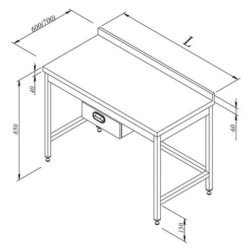 Çalışma Tezgahı Taban Rafsız Tek Çekmeceli Sırtlı 190x60 Cm