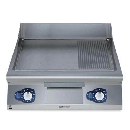 Gazlı Izgara, 2/3 Düz Ve 1/3 Fırçalanmış Nervürlü Krom Kaplamalı Çelik Pişirme, Tam Modül Gazlı Izgara, Eğimli, Termostatik Kontrol, Spatula Dahil - 800 Mm E9IIMAAOMEA