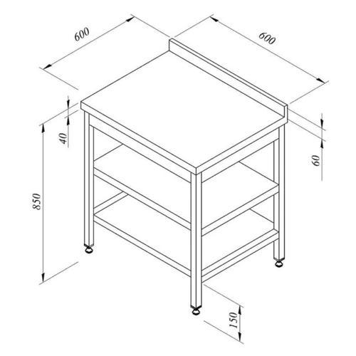 Çalışma Tezgahı Ara Raflı Sırtlı 60x60 Cm