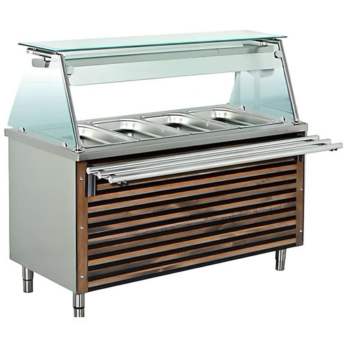 EMP.BEH.30-FULL Benmari Sıcak Servis Ünitesi 1500X730X850 4x1/1 GN Küvetli, Üst Raflı, Tepsi Kaydırma Standlı, Elektrikli