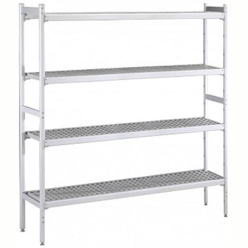 Düz Etejer Seti, Aluminyum Ayaklı, 4 Raflı, Her Raf Demonte Polietilen Tabletlerden Oluşur, Tabletler Bulaşık Makinesinde Yıkanabilir - 475x2760 Mm, H=1700 Mm BLS2760