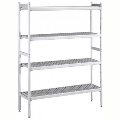 Düz Etejer Seti, Aluminyum Ayaklı, 4 Raflı, Her Raf Demonte Polietilen Tabletlerden Oluşur, Tabletler Bulaşık Makinesinde Yıkanabilir - 475x2224 Mm, H=1700 Mm BLS2224