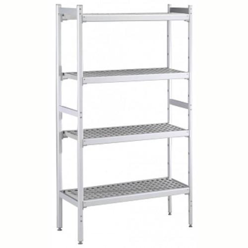 Düz Etejer Seti, Aluminyum Ayaklı, 4 Raflı, Her Raf Demonte Polietilen Tabletlerden Oluşur, Tabletler Bulaşık Makinesinde Yıkanabilir - 475x1606 Mm, H=1700 Mm BLS1606