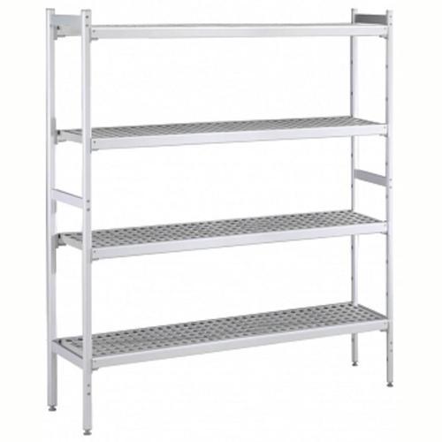 Düz Etejer Seti, Aluminyum Ayaklı, 4 Raflı, Her Raf Demonte Polietilen Tabletlerden Oluşur, Tabletler Bulaşık Makinesinde Yıkanabilir - 475x2580 Mm, H=1700 Mm BLS2580