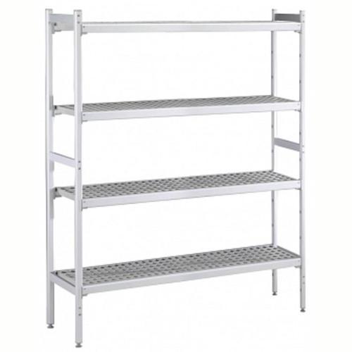 Düz Etejer Seti, Aluminyum Ayaklı, 4 Raflı, Her Raf Demonte Polietilen Tabletlerden Oluşur, Tabletler Bulaşık Makinesinde Yıkanabilir - 475x2404 Mm, H=1700 Mm BLS2404