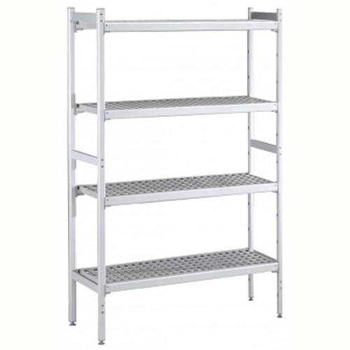 Düz Etejer Seti, Aluminyum Ayaklı, 4 Raflı, Her Raf Demonte Polietilen Tabletlerden Oluşur, Tabletler Bulaşık Makinesinde Yıkanabilir - 475x1872 Mm, H=1700 Mm BLS1872