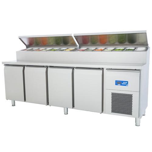 Dört Inox Kapılı Buzdolabı Pizza Hazırlık Tablalı, Tag 470 Ntv, 240x70 Cm