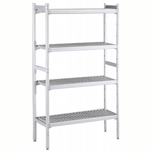 Düz Etejer Seti, Aluminyum Ayaklı, 4 Raflı, Her Raf Demonte Polietilen Tabletlerden Oluşur, Tabletler Bulaşık Makinesinde Yıkanabilir - 475x1696 Mm, H=1700 Mm BLS1696