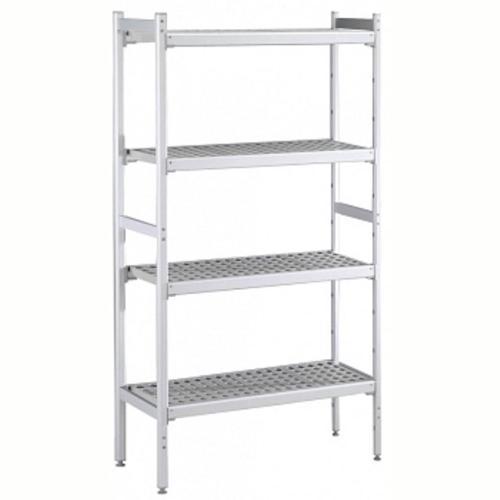 Düz Etejer Seti, Aluminyum Ayaklı, 4 Raflı, Her Raf Demonte Polietilen Tabletlerden Oluşur, Tabletler Bulaşık Makinesinde Yıkanabilir - 475x1569 Mm, H=1700 Mm BLS1569