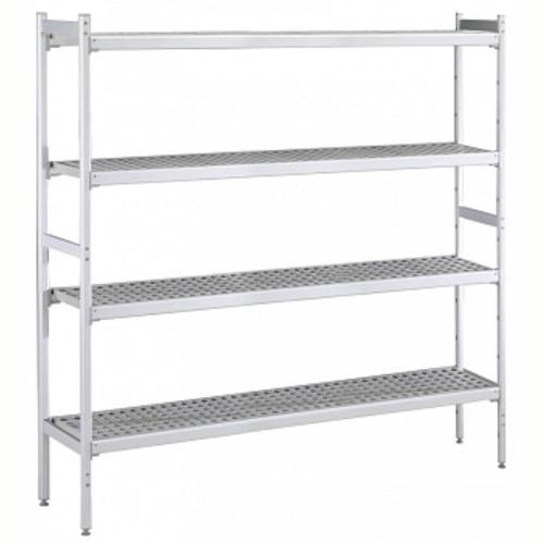 Düz Etejer Seti, Aluminyum Ayaklı, 4 Raflı, Her Raf Demonte Polietilen Tabletlerden Oluşur, Tabletler Bulaşık Makinesinde Yıkanabilir - 475x2935 Mm, H=1700 Mm BLS2935