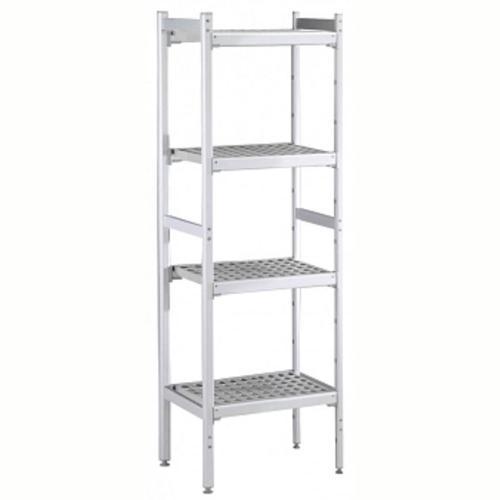 Düz Etejer Seti, Aluminyum Ayaklı, 4 Raflı, Her Raf Demonte Polietilen Tabletlerden Oluşur, Tabletler Bulaşık Makinesinde Yıkanabilir - 475x950 Mm, H=1700 Mm BLS950