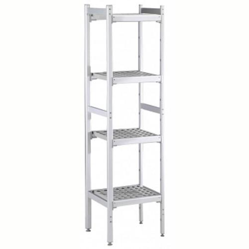 Düz Etejer Seti, Aluminyum Ayaklı, 4 Raflı, Her Raf Demonte Polietilen Tabletlerden Oluşur, Tabletler Bulaşık Makinesinde Yıkanabilir - 475x772 Mm, H=1700 Mm BLS772