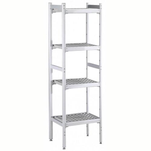 Düz Etejer Seti, Aluminyum Ayaklı, 4 Raflı, Her Raf Demonte Polietilen Tabletlerden Oluşur, Tabletler Bulaşık Makinesinde Yıkanabilir - 475x862 Mm, H=1700 Mm BLS862