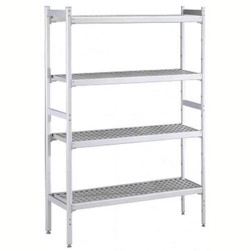 Düz Etejer Seti, Aluminyum Ayaklı, 4 Raflı, Her Raf Demonte Polietilen Tabletlerden Oluşur, Tabletler Bulaşık Makinesinde Yıkanabilir - 475x1960 Mm, H=1700 Mm BLS1960