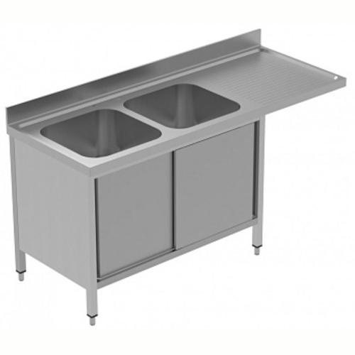 Tezgahaltı Bulaşık Makinesi İçin Dolaplı Tezgah, 2 Evyeli (500x500x290 Mm), Damlalığı Sağda, 2 Kayar Kapılı, 1800 Mm, Plus GLR2DSXPP