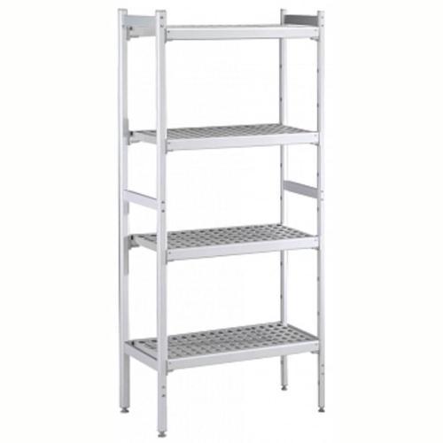 Düz Etejer Seti, Aluminyum Ayaklı, 4 Raflı, Her Raf Demonte Polietilen Tabletlerden Oluşur, Tabletler Bulaşık Makinesinde Yıkanabilir - 475x1304 Mm, H=1700 Mm BLS1304
