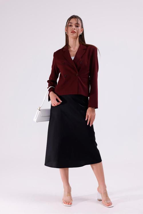 Bordo Düğmeli Kısa Ceket