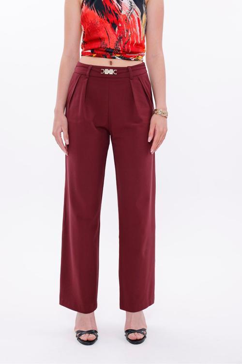 Gold Tokalı Palazzo Bordo Kadın Pantolon