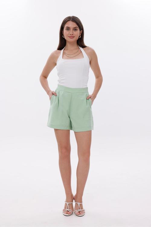 Yandan Gizli Fermuarlı Astarlı Modal Yeşil Şort