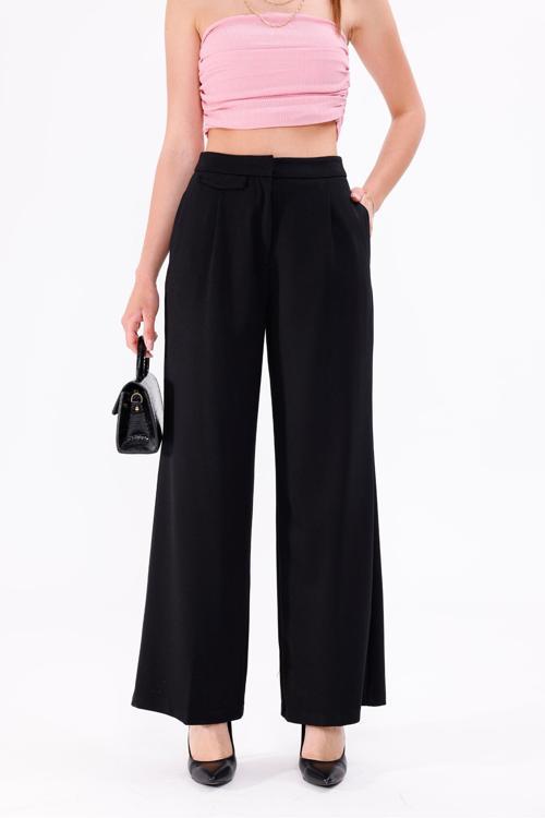 Normal Bel Dokuma Kapaklı Kadın Siyah Pantolon