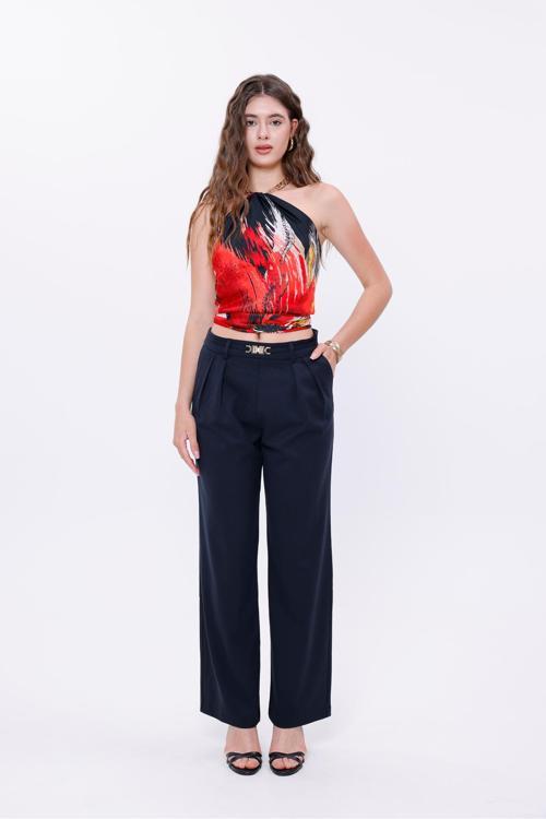 Gold Tokalı Palazzo Lacivert Kadın Pantolon