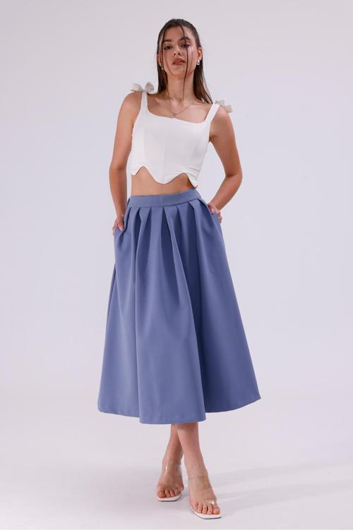 Arka Kemer Lastikli Önden Pileli Etek