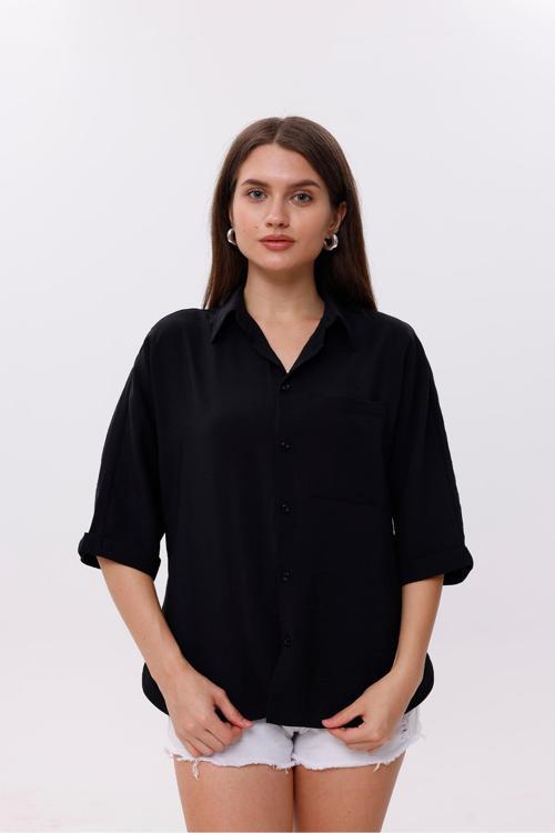 Önden Cepli Düşük Kol Modal Gömlek