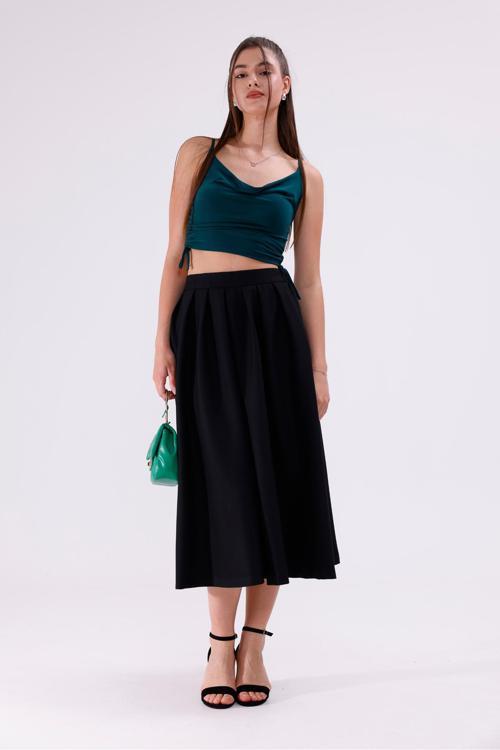 Arka Kemer Lastikli Önden Pileli Etek
