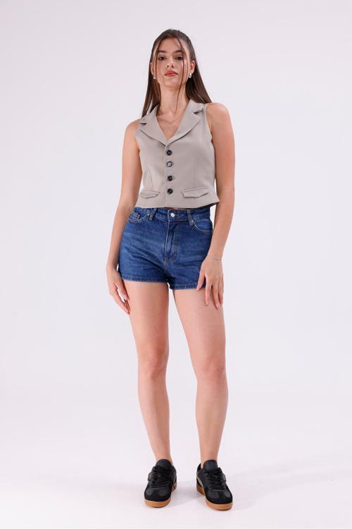 Taş Renginde Kapaklı Yelek