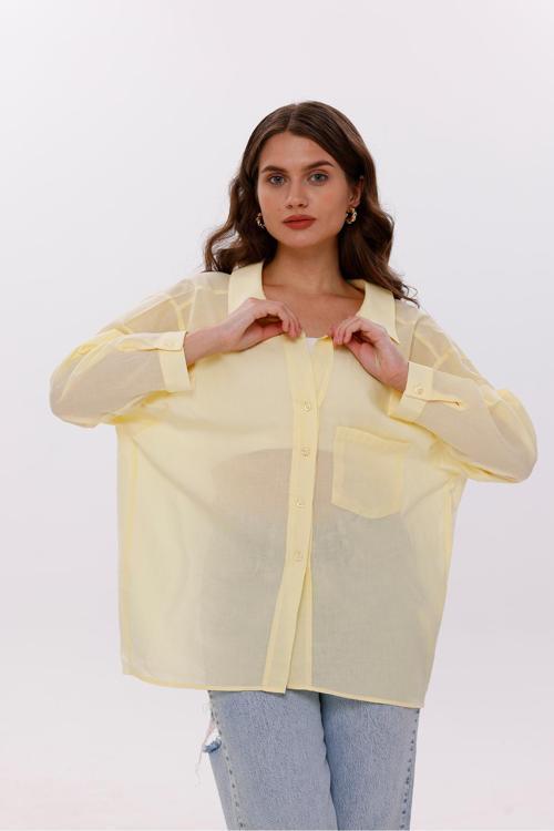 Önden Cepli Düşük Omuzlu %100 Pamuk Gömlek